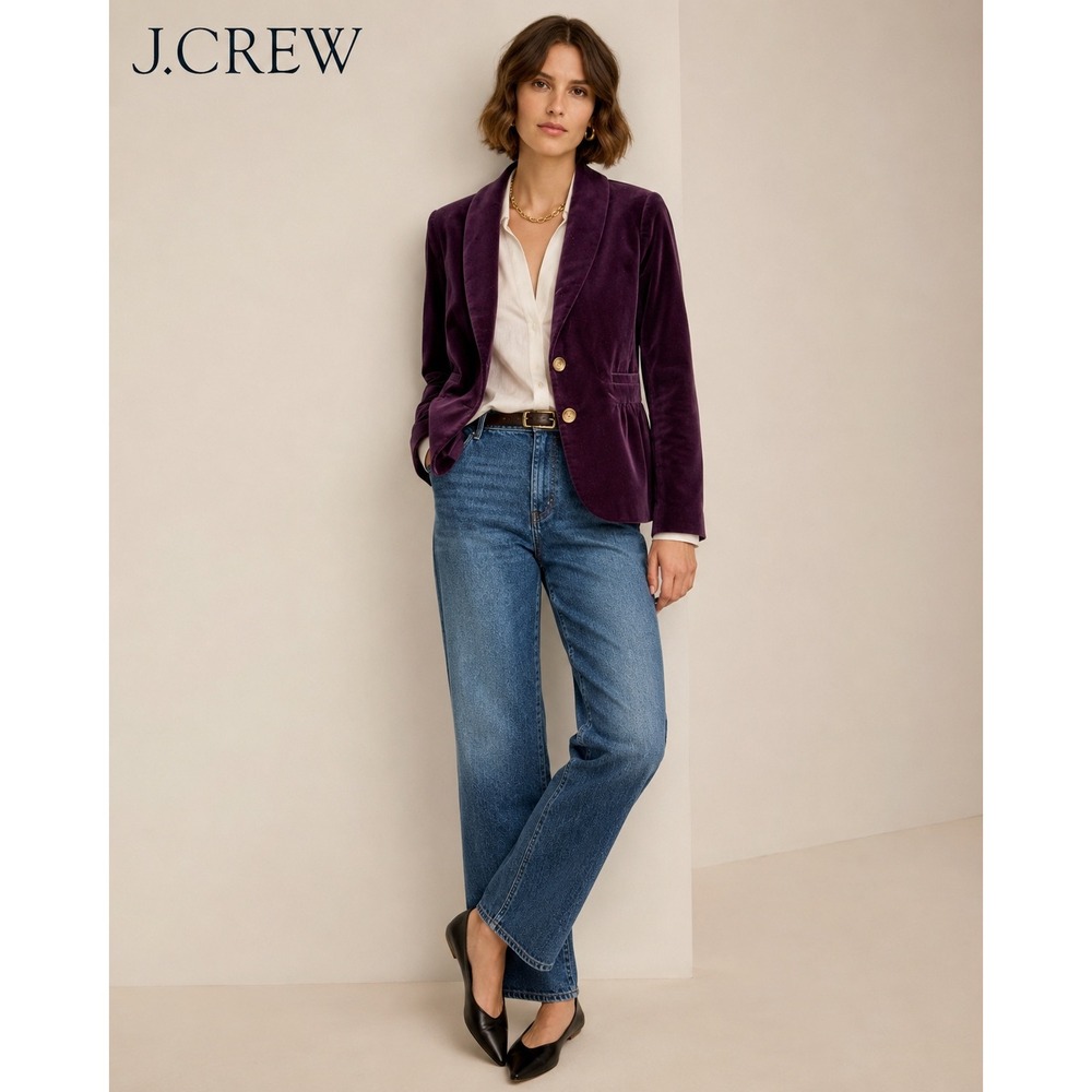 J.Crew Womens Purple Cotton Velvet Shawl Collar Peplum Blazer Jacket Size‎ 4